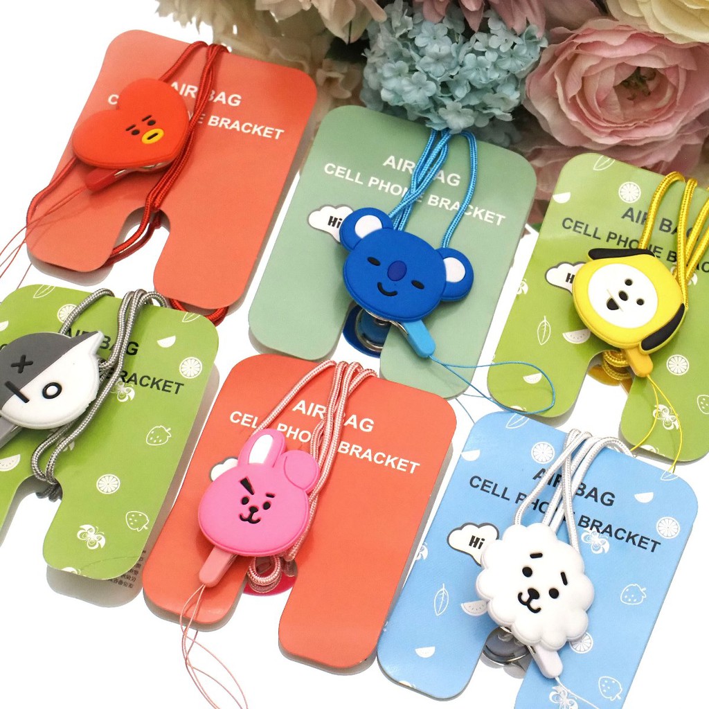 Pop Socket HP BT21 Strap Tali Gantungan Hp Karakter Air Bag Cell Phone Bracket 3D Warna Phone Holder BTS Korea Lucu Aksesoris Handphone