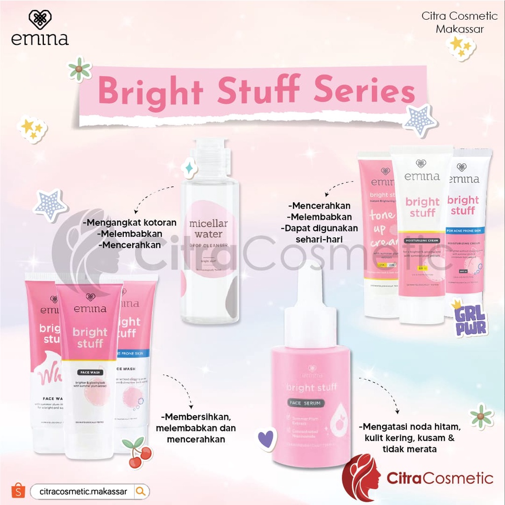 Emina Bright Stuff Series | Pencerah Emina Toner Face Wash Moisturizing Tone Up Acne Prone