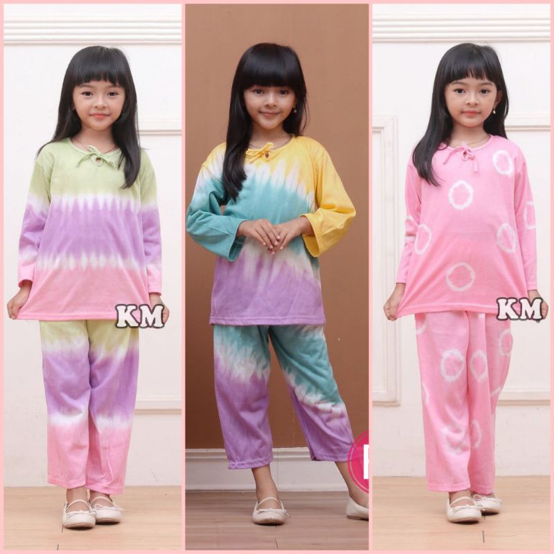 SETELAN ANAK PEREMPUAN KAOS COTTON MOTIF TIEDYE PELANGI SETELAN ANAK USIA 5-6TH BAJU TIDUR/PIYAMA ANAK KEKINIAN