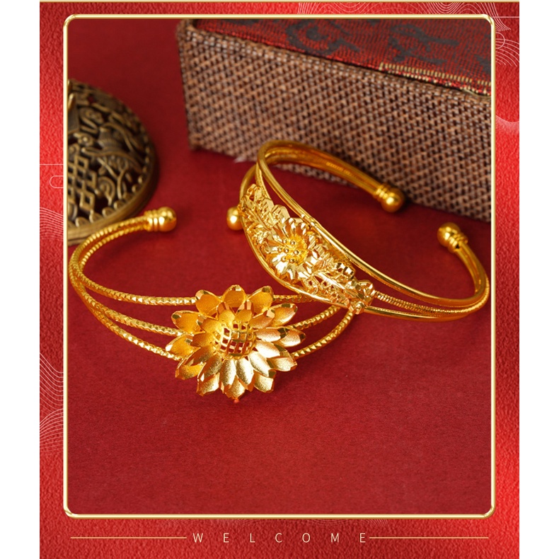 Goldkingdom Perhiasan Fashion 24K Bangkok Aksesoris Ready Stock Berongga Keluar Kaya Bunga Gelang Adjustable Wanita All-match Untuk Wanita