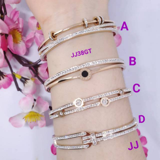 Gelang bangle korea mewah titanium asli permata zircon GBT-03