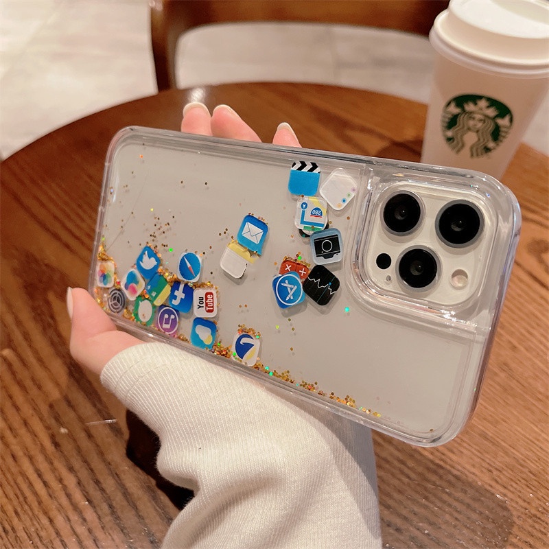 Soft case Transparan Desain Quicksand App Icon Untuk iPhone 13 Pro MAX 12 11 Pro MAX XS MAX XR X 7 + 8 Plus