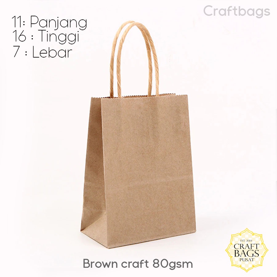 

Paper bag coklat mini 16x7x11 CM / Paper bag kado souvenir wedding packing olshop / Papper bag kertas warna coklat tali kertas / Paperbag packaging online shop