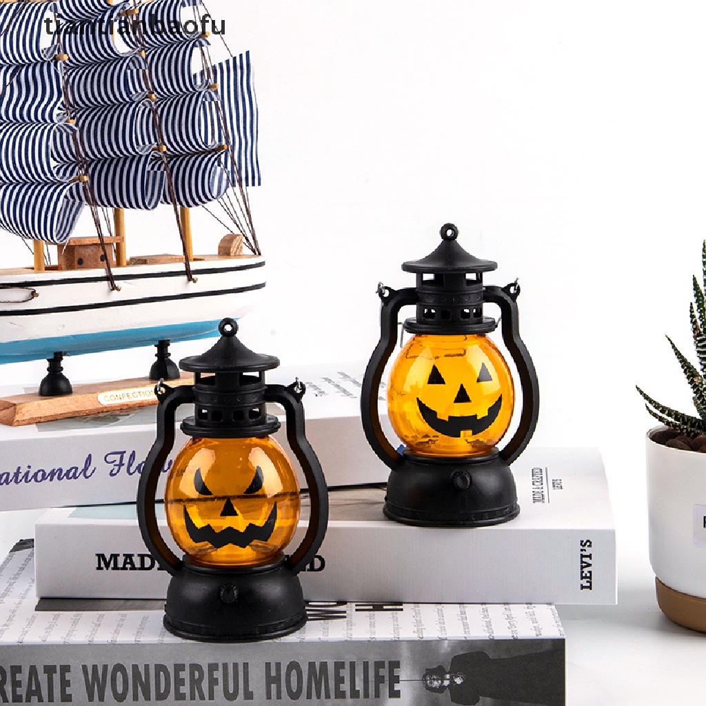 [tiantianbaofu] Pumpkin Skull LED Pony Oil Lantern Halloween Decor Prop Creative Bar Party Light Boutique