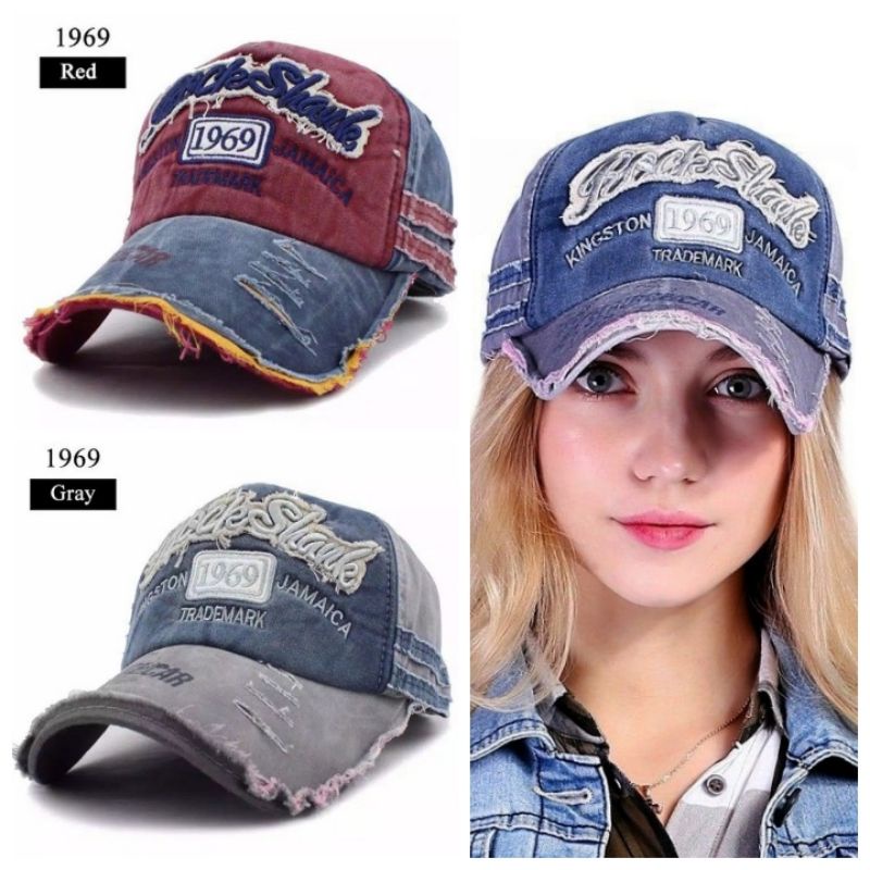 T33 Topi Levis Sobek Jeans Robek Pria Wanita Casual Distro