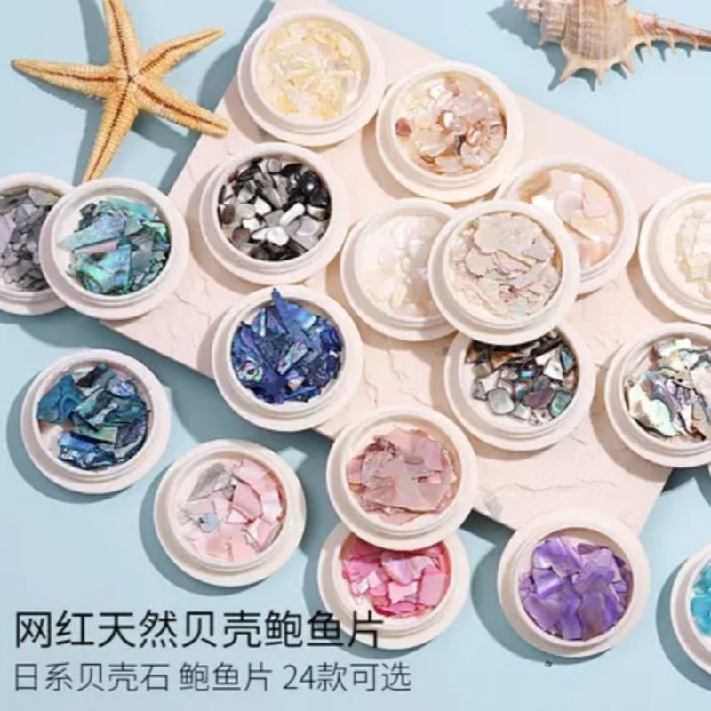 Hiasan Nail Arts Pecahan Kulit Kerang/Nail Sea Shell Flakes/Dekorasi Nail Arts