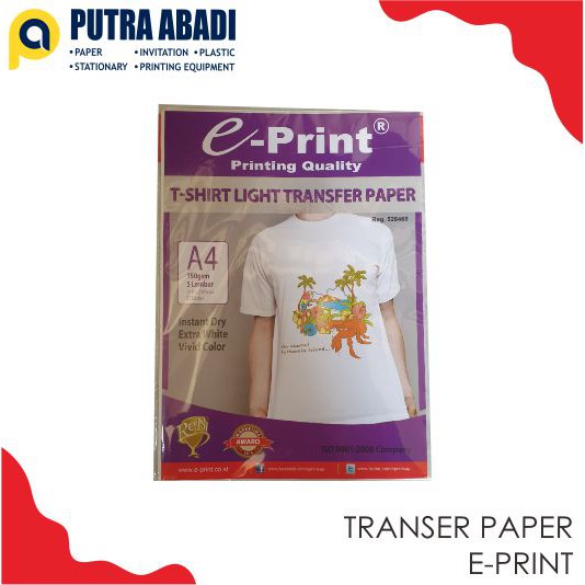 

T-shirt Light Transfer Paper E-print 150gsm (Isi 5 lembar)