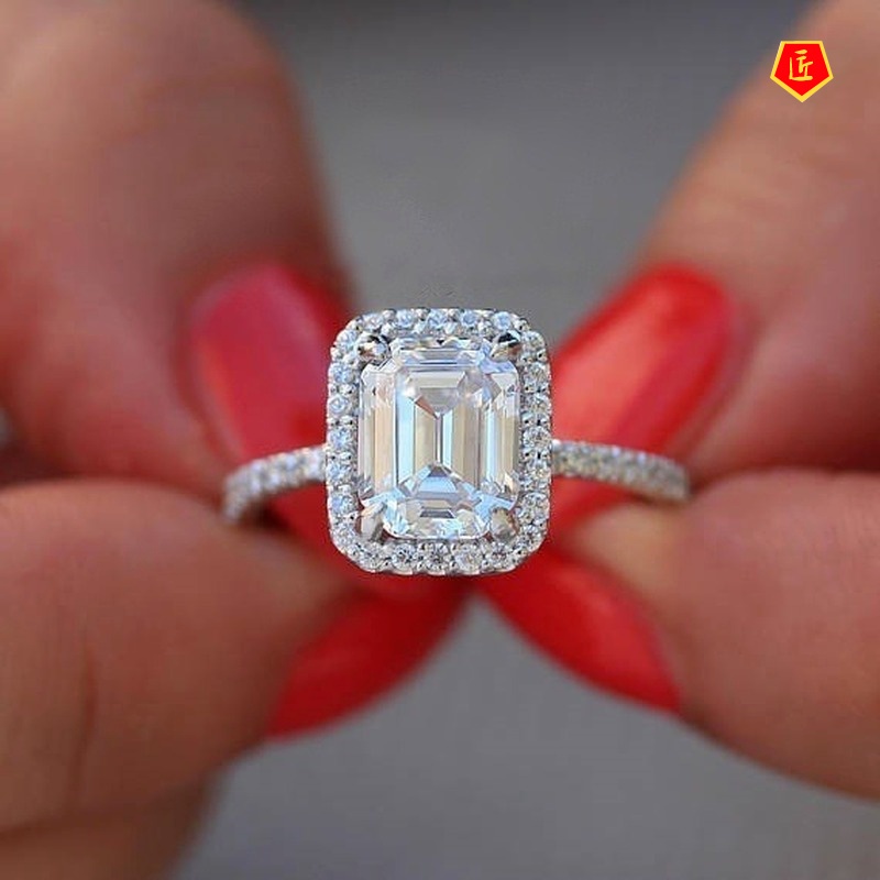 [Ready Stock]3.5 Karat Square Moissanite Ring Fashion Luxury