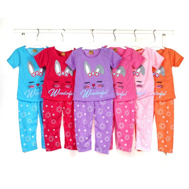 SETELAN BAJU ANAK PEREMPUAN MOTIF WONDERFUL RABBIT 2-6 TAHUN NEW