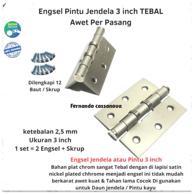 Engsel Pintu Rumah Stainless 3 inch Engsel Jendela rumah