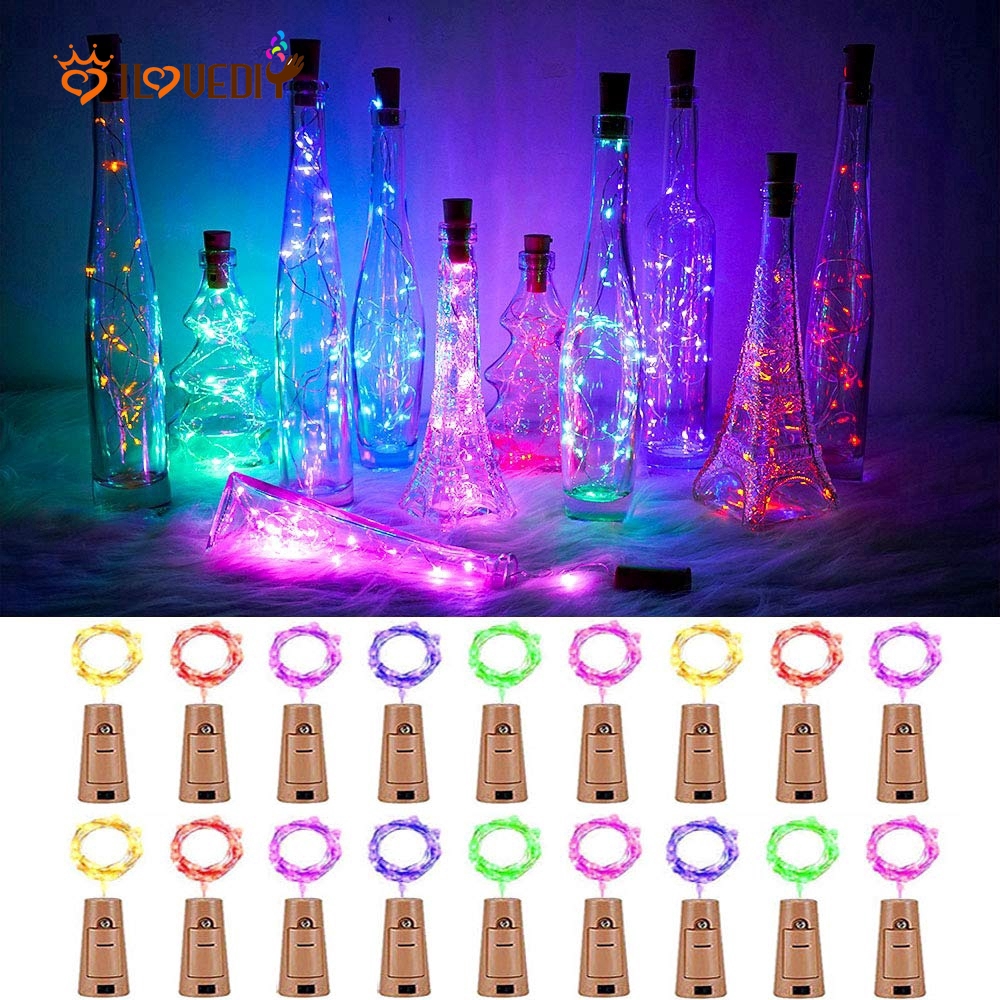 Lampu String LED Anti Air Panjang 1/2/3M Tenaga BAterai Bentuk Tutup Botol Wine untuk Dekorasi