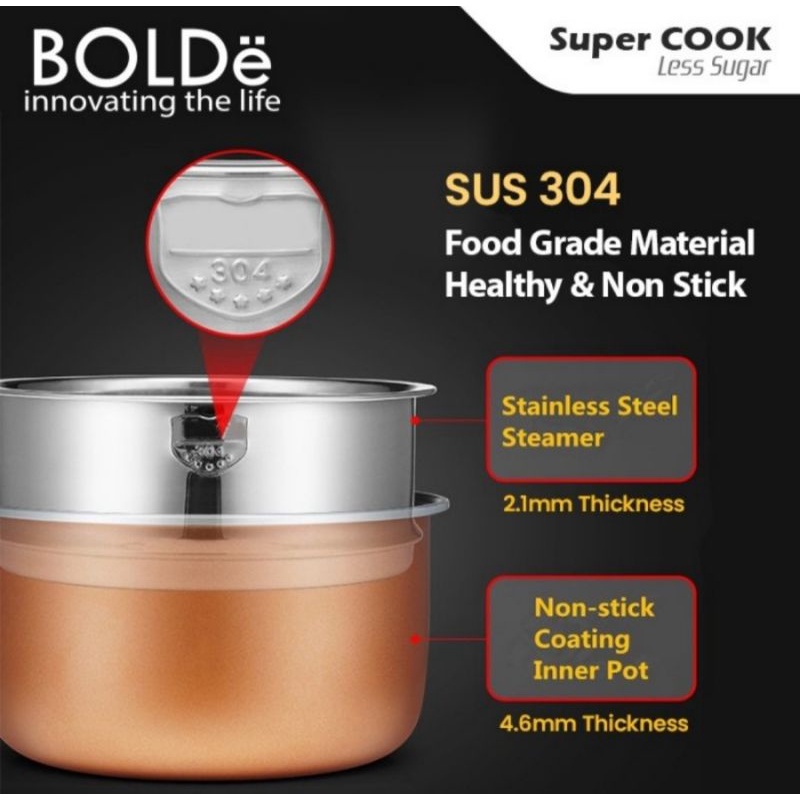 Rice Cooker Bolde Super Cook Less Sugar 1 L Magic Com Bolde Low Carbo Rice Cooker Sehat Bolde