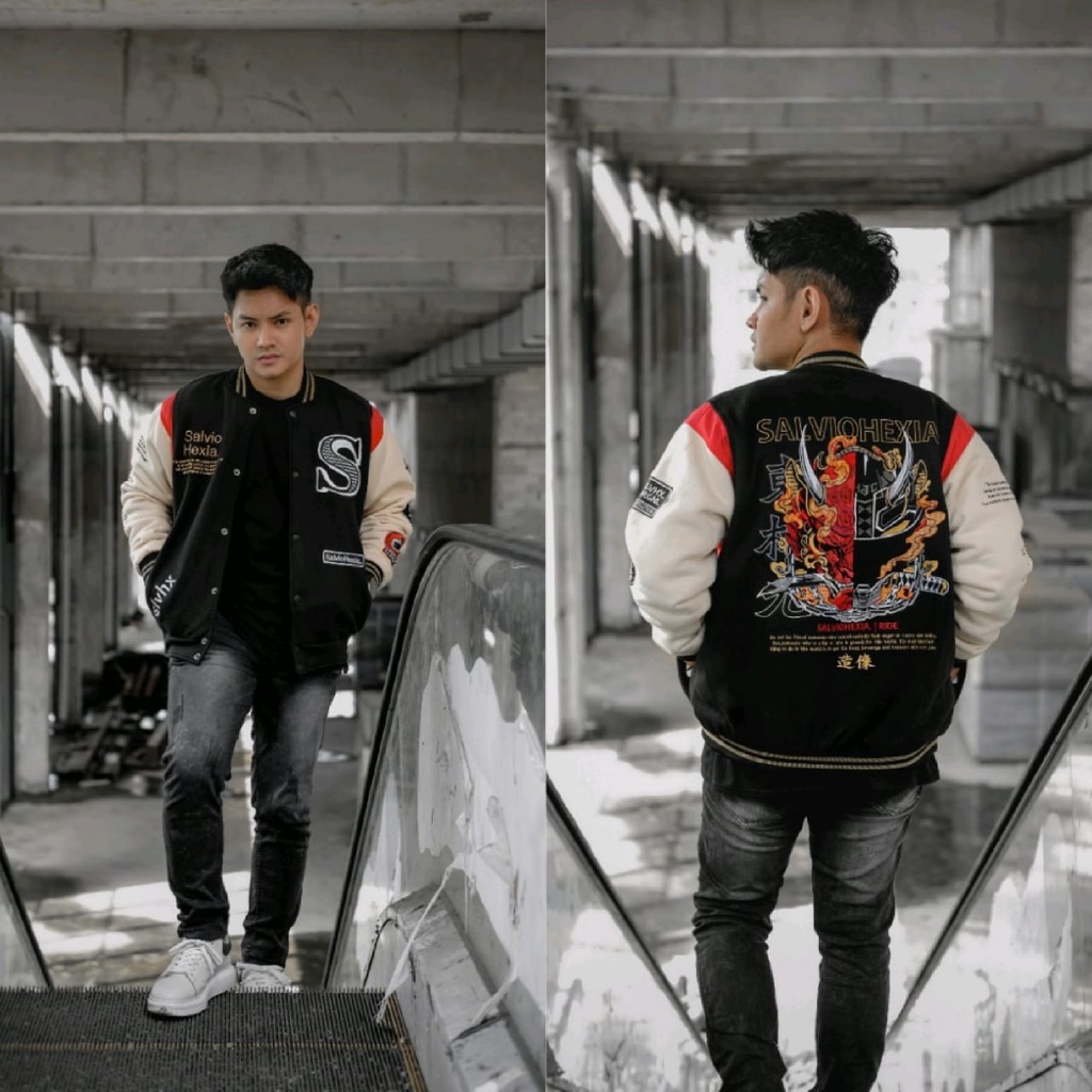 JAKET COWO VARSITY VARSITY SUNMORI VARSITY JACKET JACKET VARSITY SALVIO HEXIA SLVHX HITAM KREM SUNMO