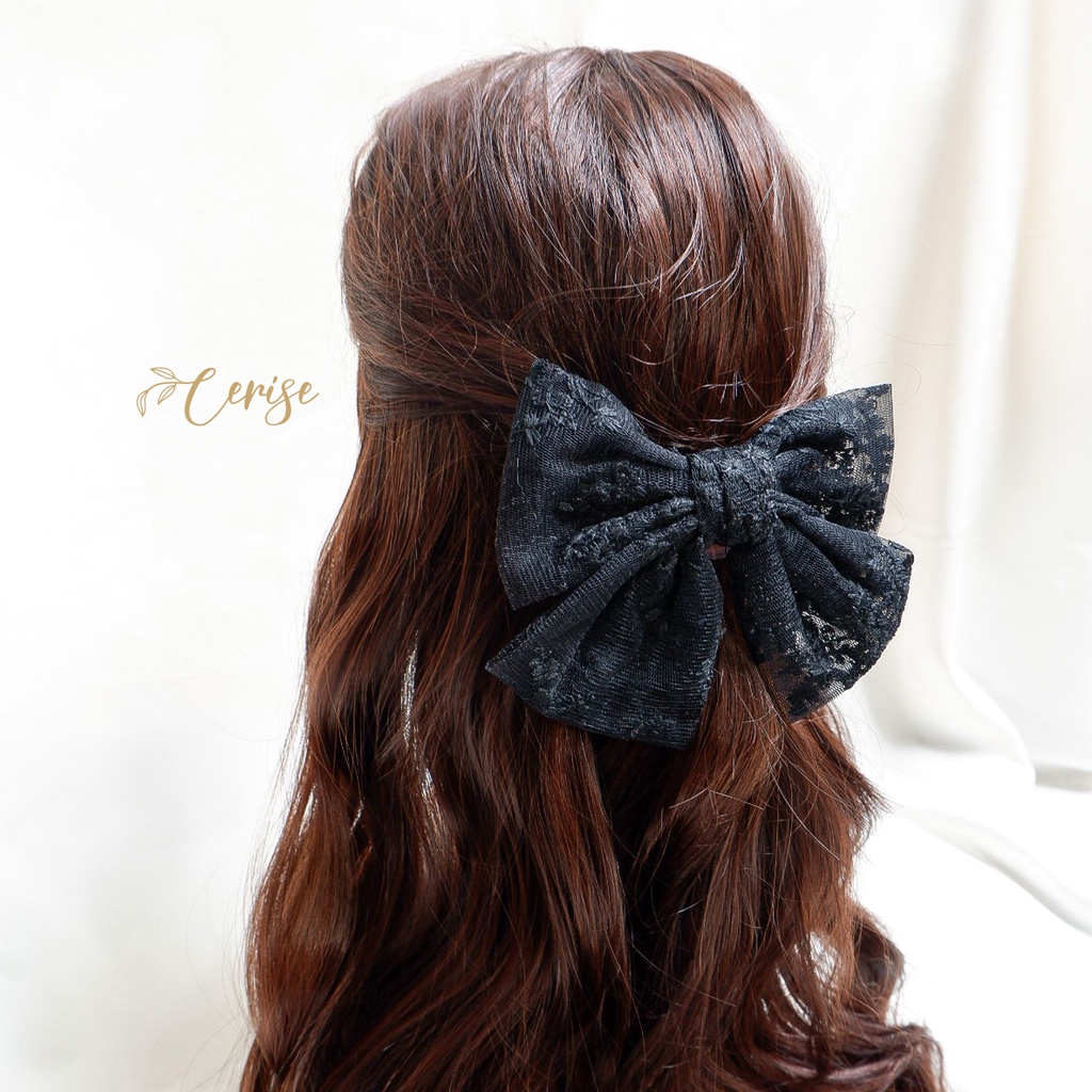 Sachi Hairpin | Jepit rambut pita lace korea putih hitam untuk anak dan wanita dewasa cantik manis