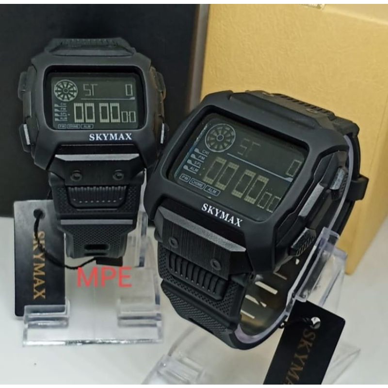 JAM TANGAN CAOUPLE SKYMAX FULL BLACK_JAM CASUAL PRIA SPORTY TERBARU MODEL SIMPLE TERLARIS COD