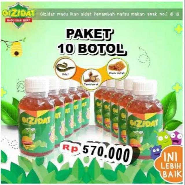 GIZIDAT 10 BOTOL  - Vitamin Penambah Nafsu Makan - Anak Sehat Cerdas Madu Gemuk Badan 100% Alami