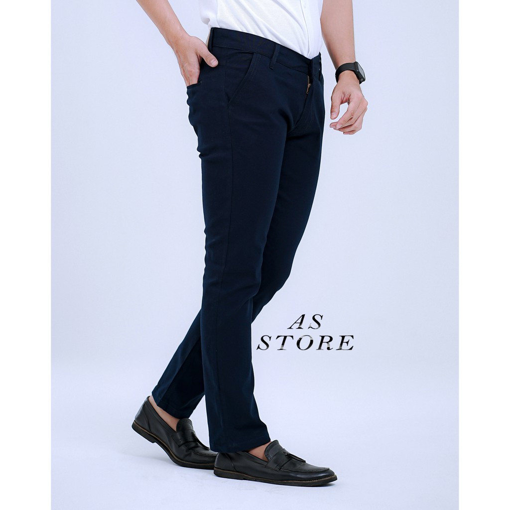 Celana Chino Panjang Biru Navy Pria
