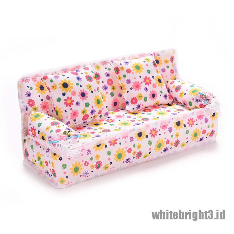 (white3) 3pcs / set Sofa + 2 Bantal Untuk Furnitur Rumah Boneka Barbie