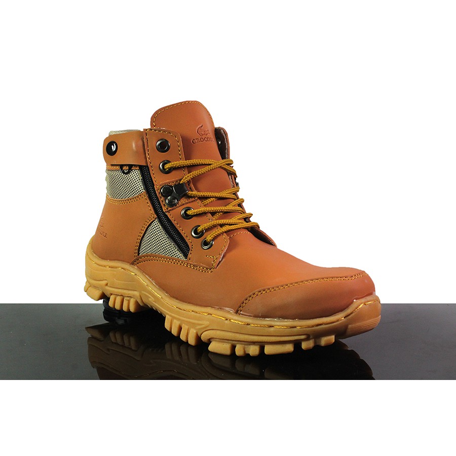 MS Shop - Sepatu Safety Boots Pria Crocodile Jointer PDL TAN Sleting Septi Bots Outdoor Tracking COD