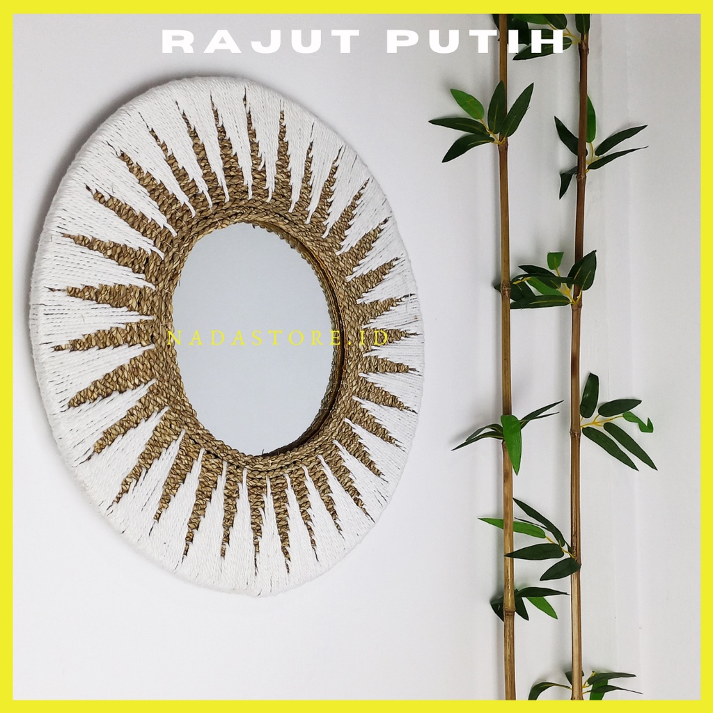 WALL MIRROR / CERMIN DINDING / WALLDECOR AESTETIC NATURAL / KACA DINDING / CERMIN ROTAN DEKORASI RUMAH DIAMETER 50CM