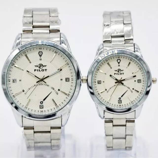 Jam Tangan Couple Original Pilot Silver