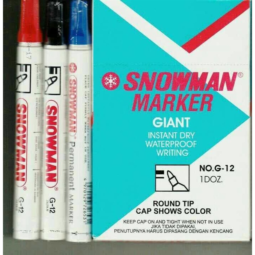 Spidol Permanent Snowman G-12 Merah Hitam Biru