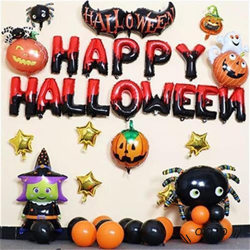 Halloween Dekorasi Balon Kartun Kelelawar Labu Kerangka Aluminium Foil Balon Horor Dekorasi Pesta Alat Peraga - ol