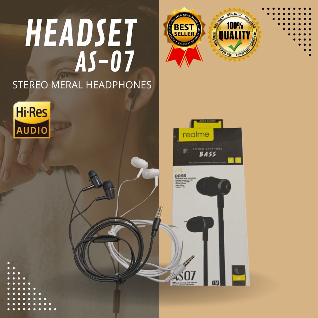 HEADSET / HANDSFREE &lt; REALME - AS07 &gt; SUPER BASS + MIC bisa buat pakai semua tipe hp