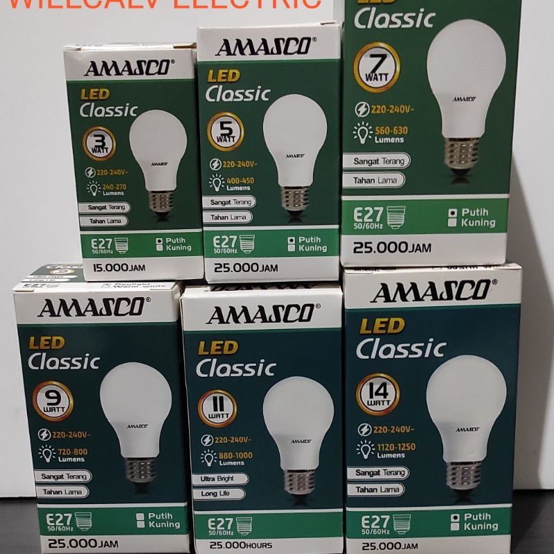 LAMPU LED AMASCO CLASSIC 11W  11WATT 11 W 11 WATT CAHAYA PUTIH