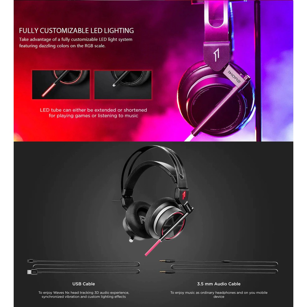 1MORE H1005 USB Gaming Headphone Spearhead VR 7.1 Surround LED Light