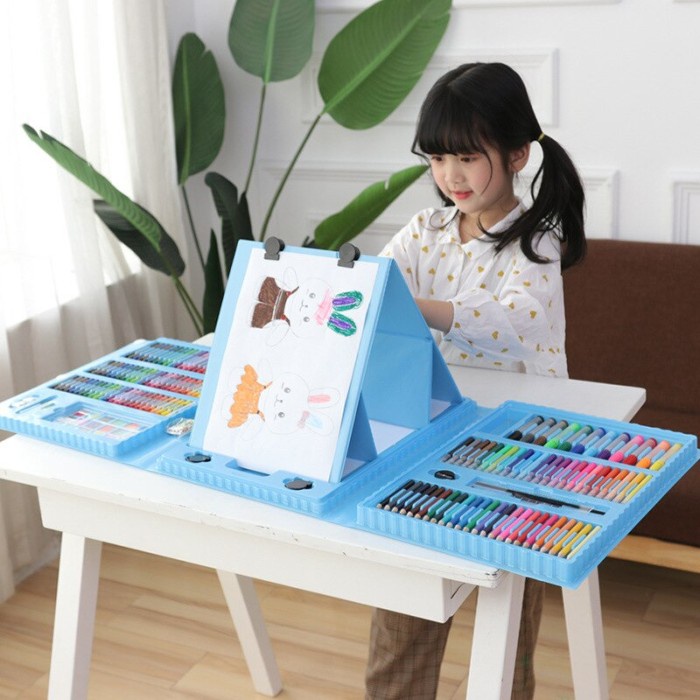 

(TERLARIS) Crayon Anak Set Isi 208 Pcs Alat Lukis Anak Set Pensil Warna Pink - Biru Muda