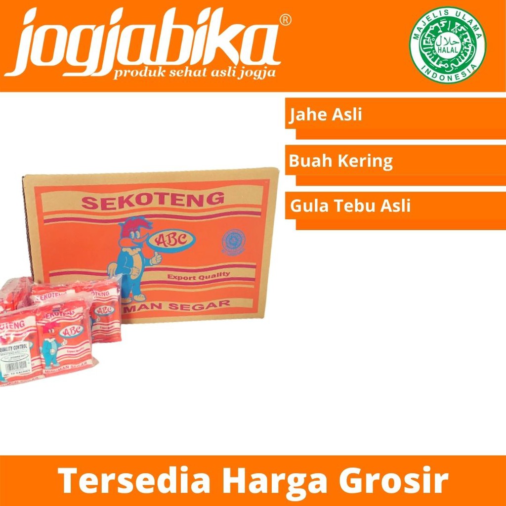 

Sekoteng ABC Bubuk Minuman Jahe Emprit Buah Kering Gula Tebu Agar-Agar 1 Dus 50 pack