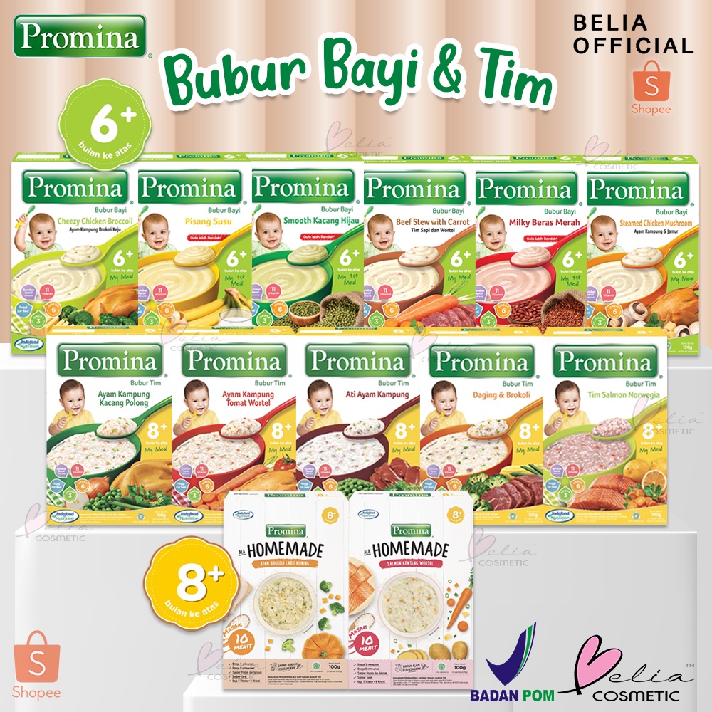 ❤ BELIA ❤ PROMINA Bubur Bayi 100g &amp; 120g Box 6+ bulan Keatas | Bubur Tim 8+ | Kotak | Makanan Instant Aman Baby | Sehat | MPASI | Pendamping ASI | HALAL BPOM