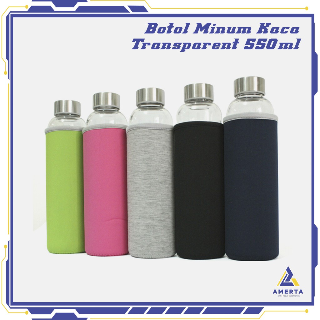 Botol Minum Kaca Transparan 550ml Multi-Color