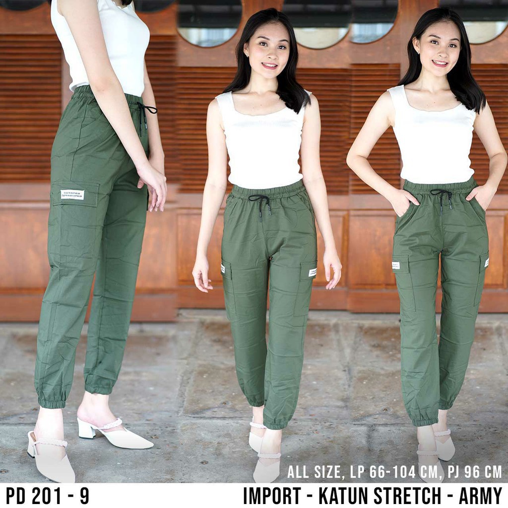 FASHION IMPORT / Celana Joger Import Wanita Katun Stretch Pinggang Full Karet PD 201-9