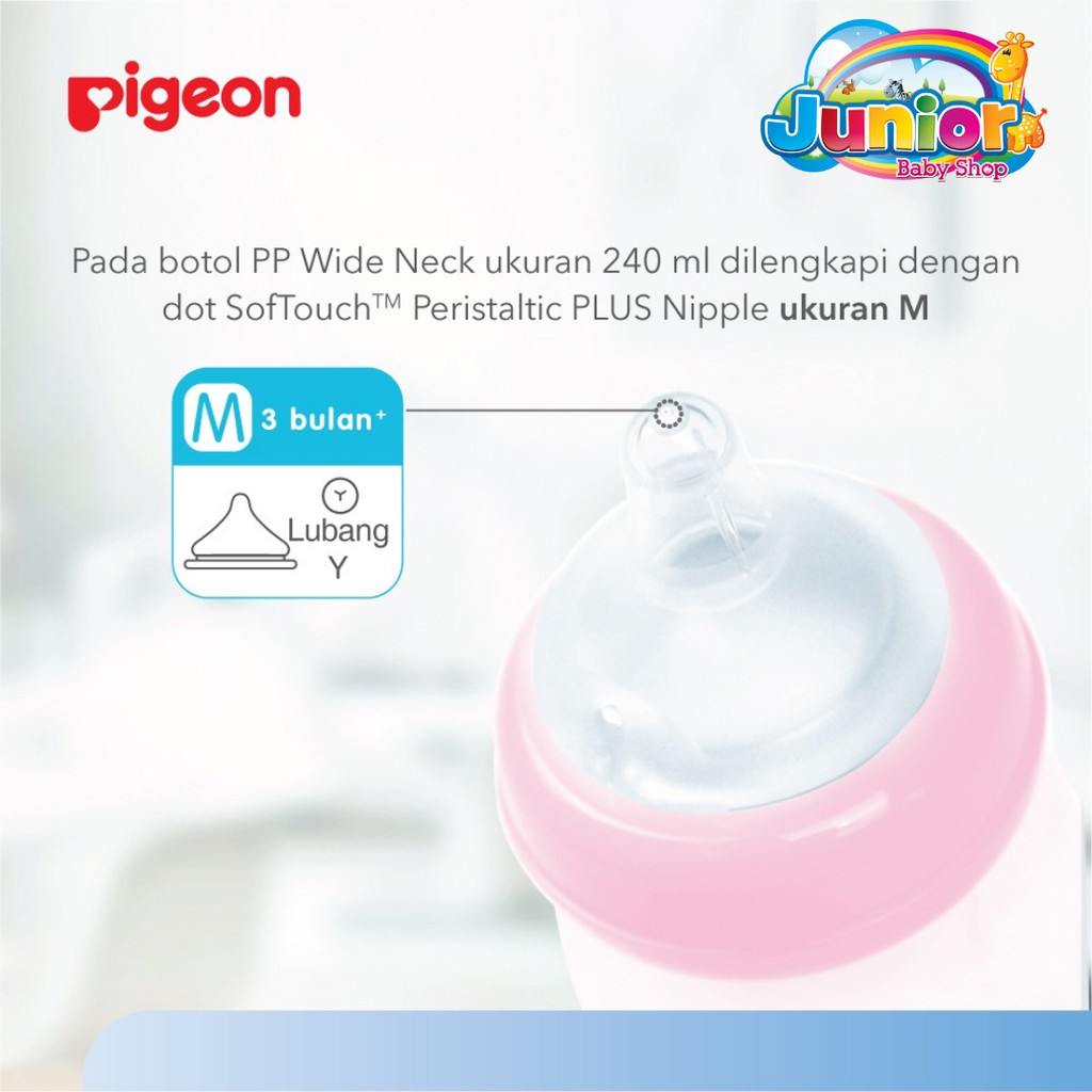 Pigeon Botol PP Clear WIde Neck Pink 240ml W/P-Plus Nipple