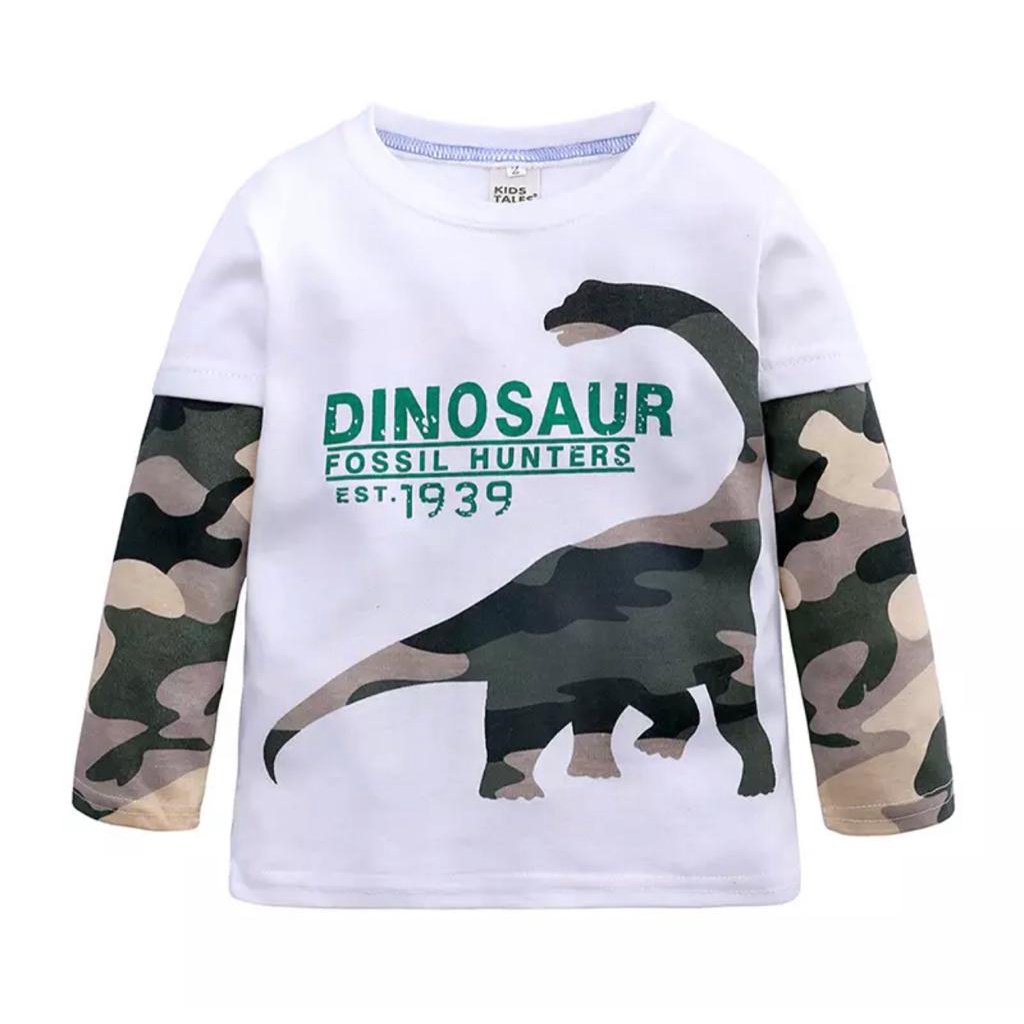 setelan baju bayi anak motif dino loreng panjang size 1-5 tahun bahan katun lembut terlaris/ setelan baju bayi anak laki laki/ setelan baju bayi anak cowo/ baju bayi anak motif dino army terlaris/ baju kaos bayi anak laki laki