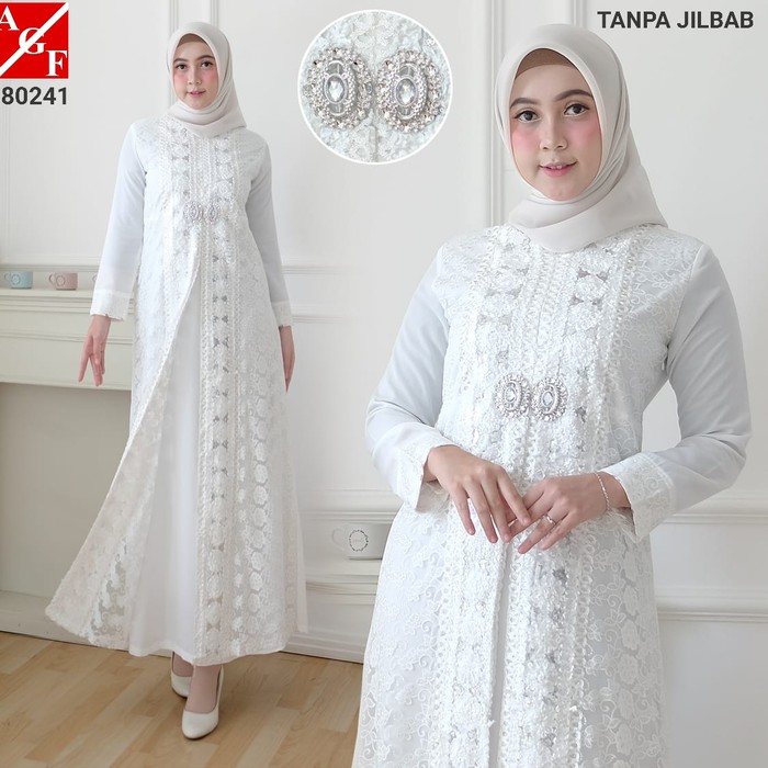 Gamis Lebaran 2020 Remaja Model Baju Gamis Wanita Syari/ Aruna HK389  Putih / Busana /  #80241 Jmb
