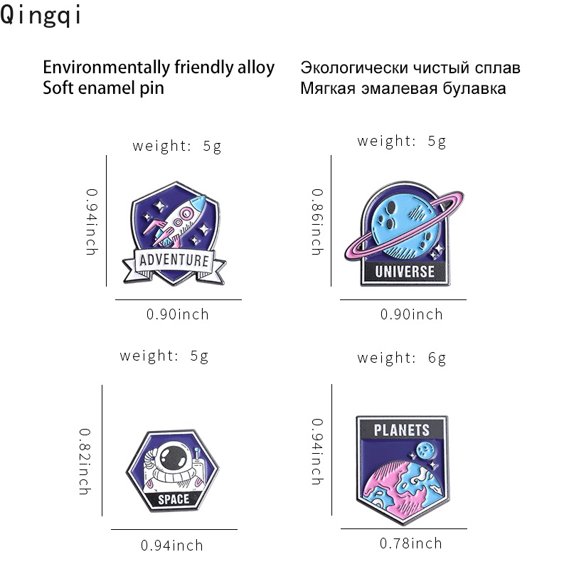 Bros Pin Enamel Desain Planet Astronot Roket Luar Angkasa Untuk Anak