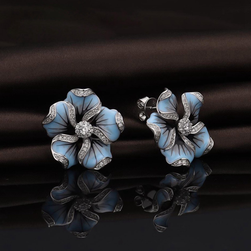 Anting Kristal Bentuk Bunga Warna Biru Untuk Wanita