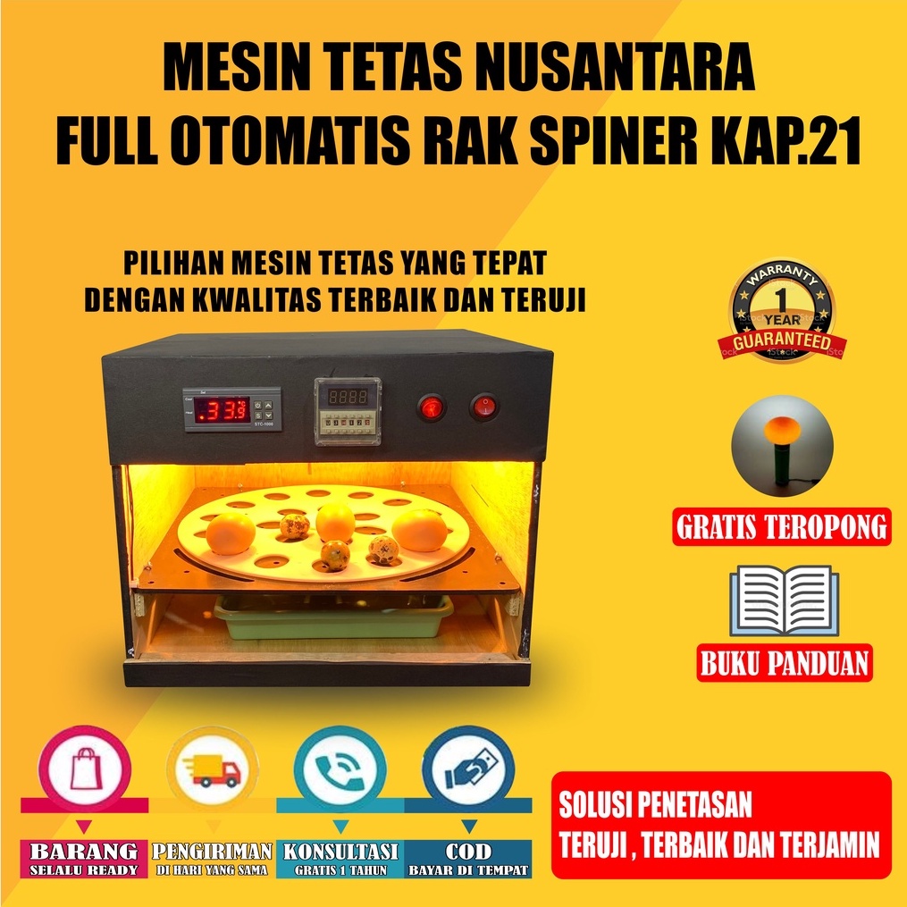 NUSANTARA INCUBATOR Mesin Tetas Telur Full Otomatis Kap.21 Rak Spinner Penetas Telur Otomatis