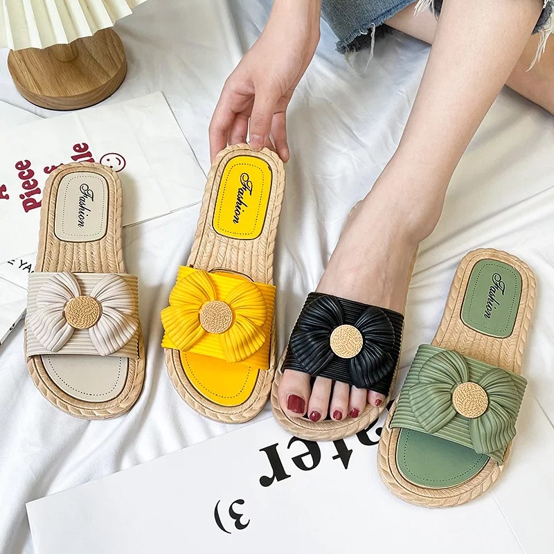 Sandal Slop Wanita Motif Pita Sandal Fashion Ala Korea Import Real Pict Tmall88