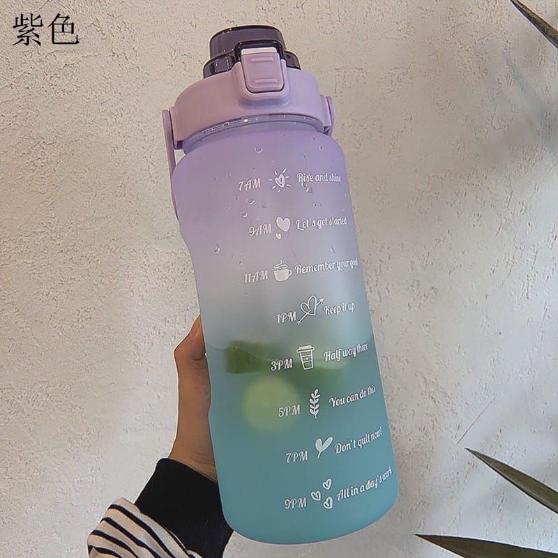 Tumbler 2L Free Sticker // Botol Minum Gradasi Pelangi 2 liter Viral Botol Motivasi Penanda Waktu