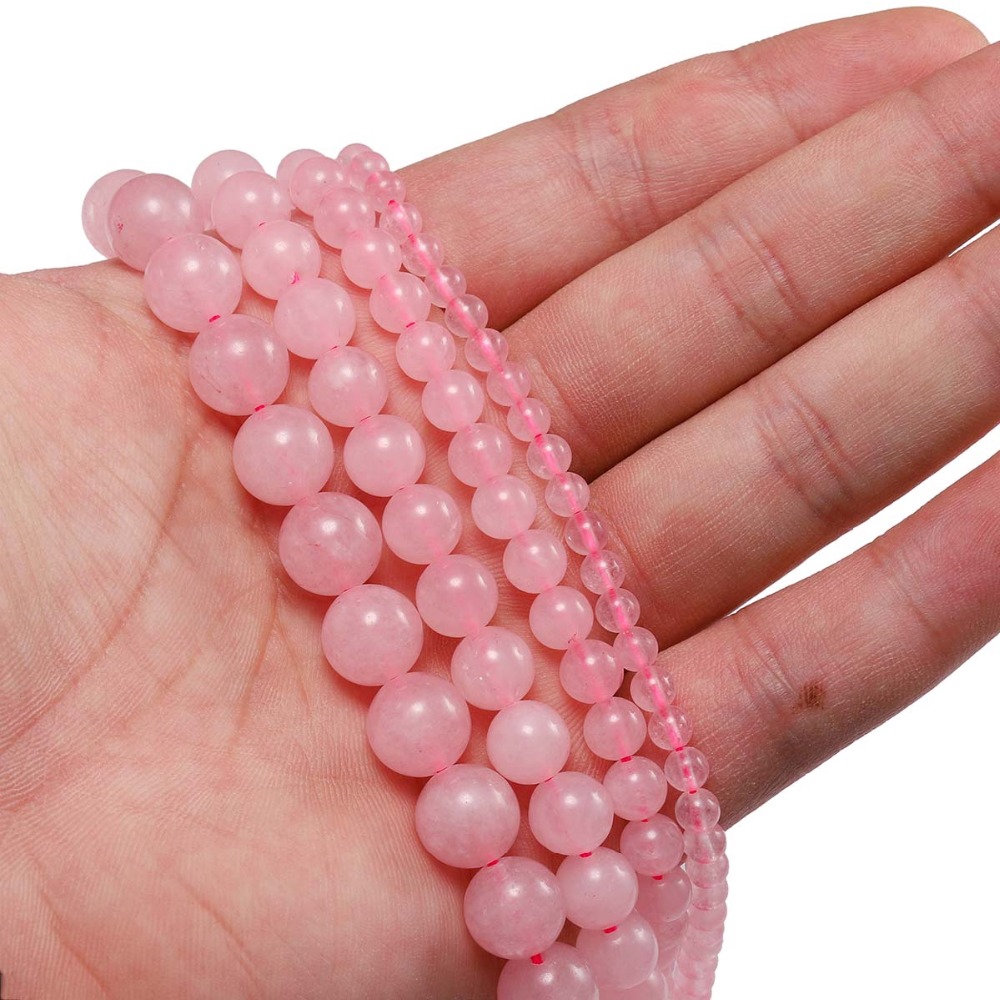 Manik Batu Kristal Pink Rose Quartz Kuarsa Pink Mawar Ukuran 4-12mm Untuk Membuat Perhiasan Diy