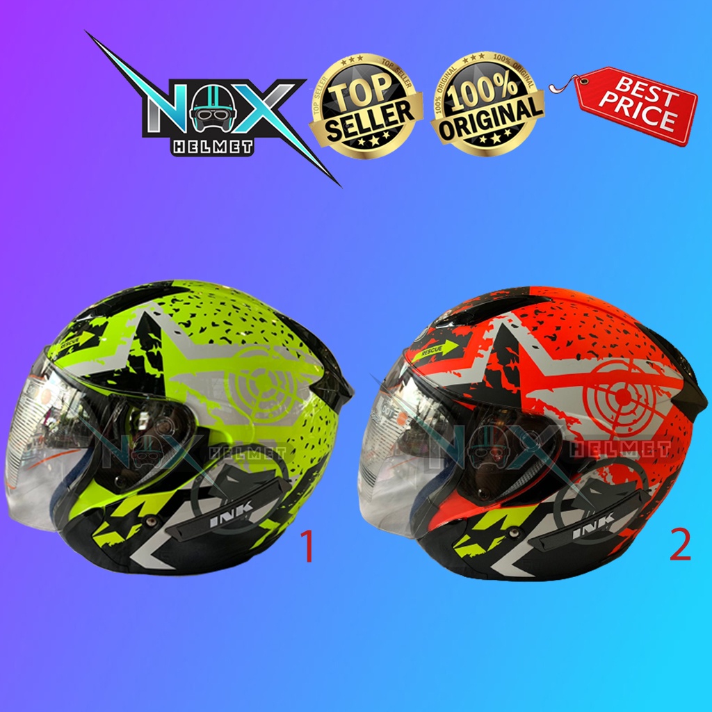 Helm INK METRO 2 Super Fluo Motif  #3 ORIGINAL Halfface (Ongkir 2kg)