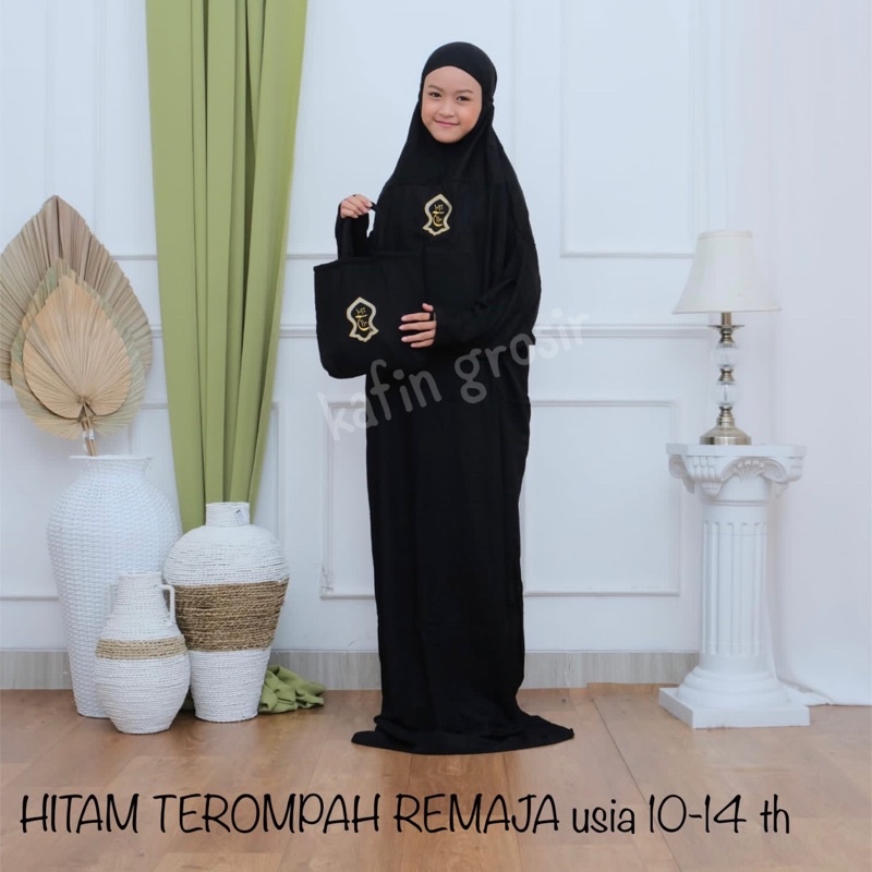 Mukena Anak Remaja Usia 10-14 tahun Bordir Terompah Mukenah Terusan Bali Polos Hadramaut Rayon 03