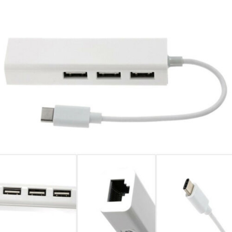 Adapter Hub Splitter Usb 3.1 10gbps Ethernet Lan Rj45 3 Port Usb-C Untuk Macbook / Pc