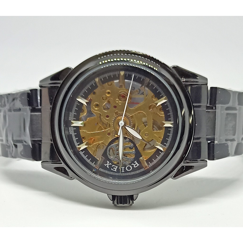 Jam Tangan Pria Rolex Skeleton  Hitam Transparan Rantai black 3, | Jam Tangan Murah