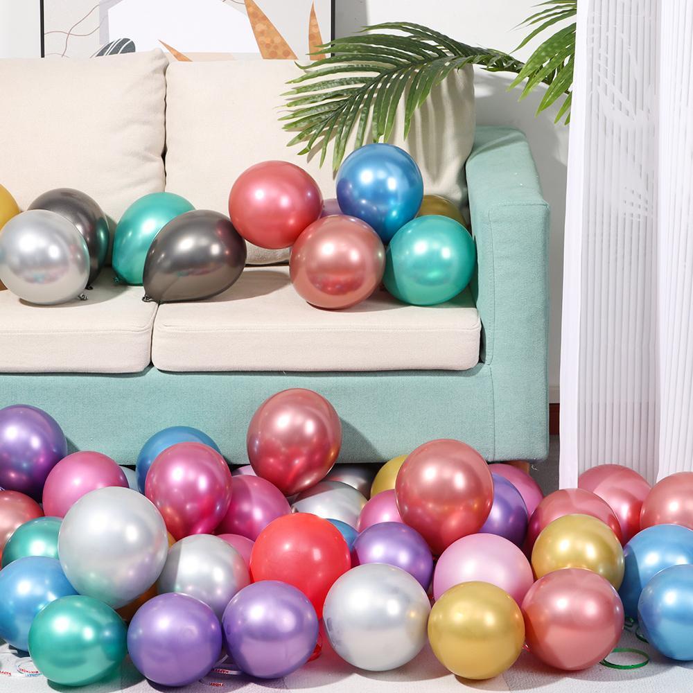 Solighter 50 Pcs 5 Inch Balon Latex Glossy Metalik DIY Hadiah Perlengkapan Pesta Tebal Chrome