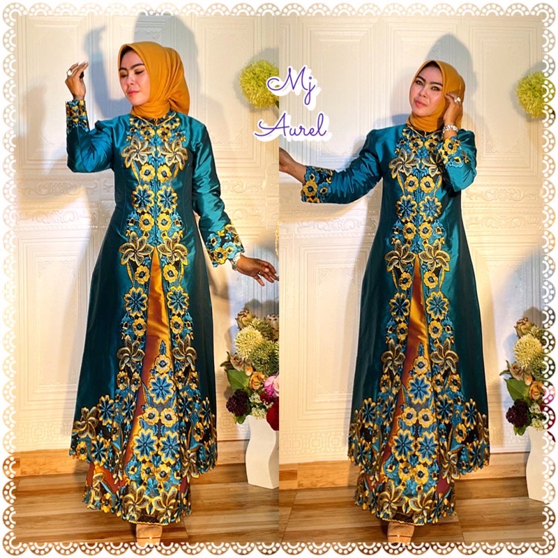 gamis mira jaya tafeta full bordir sulam emas